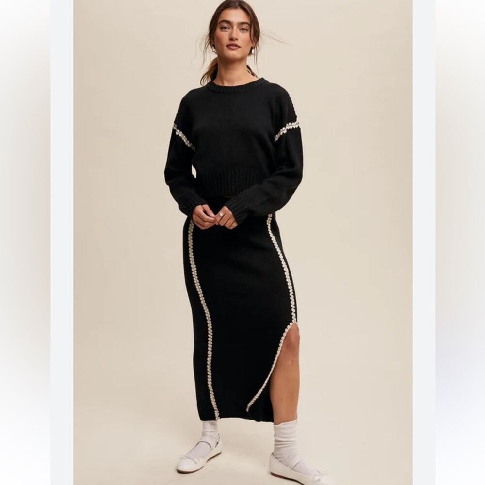 Listicle Black Stitched and Styled 2 Piece Set - Classic Modern Chic Large NWT